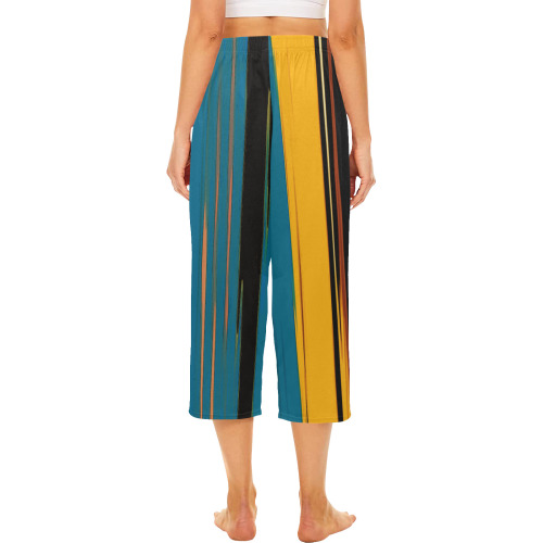 Black Turquoise And Orange Go! Abstract Art Cropped Pajama Pants (Model L66)