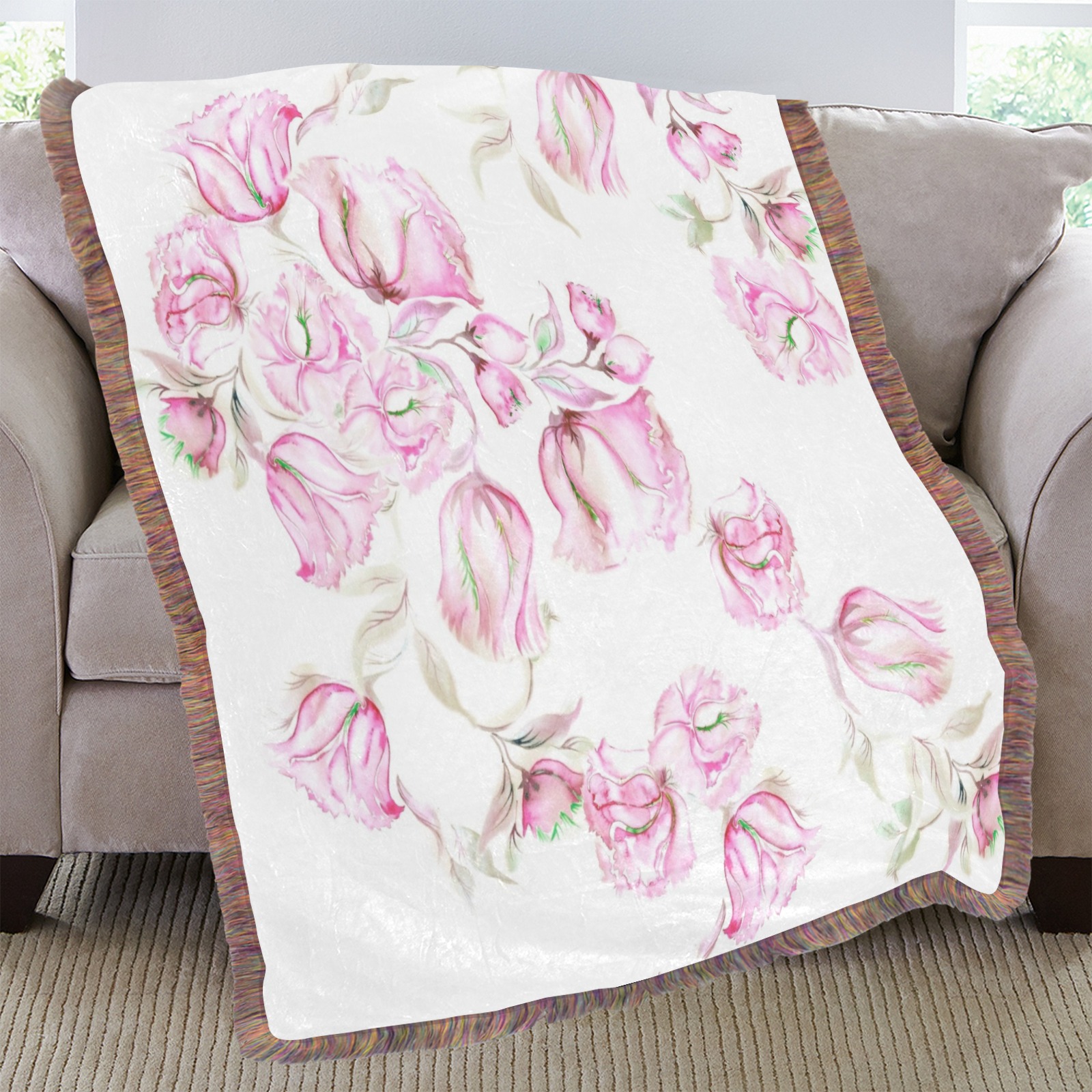 Chinese Peonies 3 Ultra-Soft Fringe Blanket 50"x60" (Mixed Green)