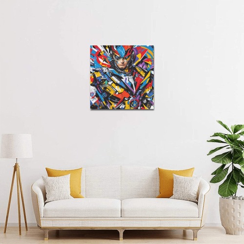 Chic, tough cyborg warrior colorful abstract art. Upgraded Canvas Print 16"x16"