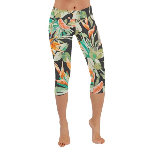 Orange in the palms jungle 20 Women's Low Rise Capri Leggings (Invisible Stitch) (Model L08)