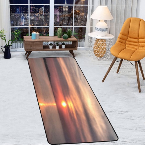 Pink Amber Sunset Collection Area Rug with Black Binding  7'x3'3''