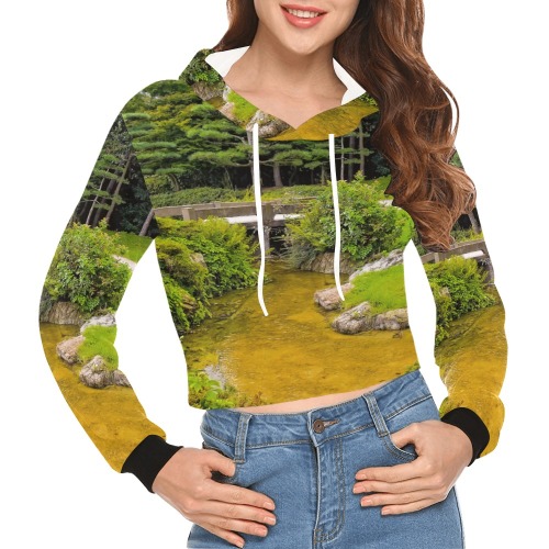 Japanese garden All Over Print Crop Hoodie for Women (Model H22)