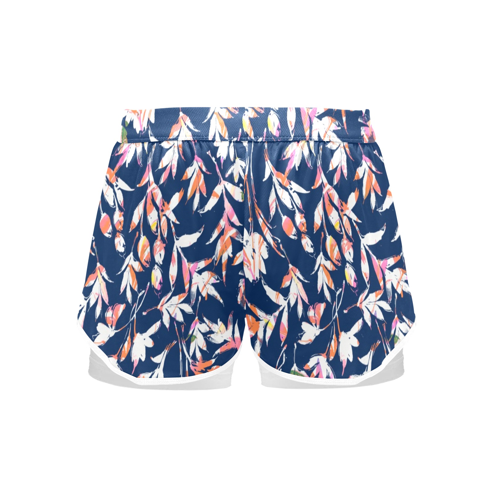 Orange garden on blue-3 Women's Sports Shorts with Compression Liner (Model L63)