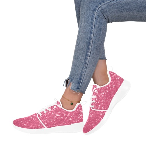 Magenta light pink red faux sparkles glitter Women's Pull Loop Sneakers (Model 02001)