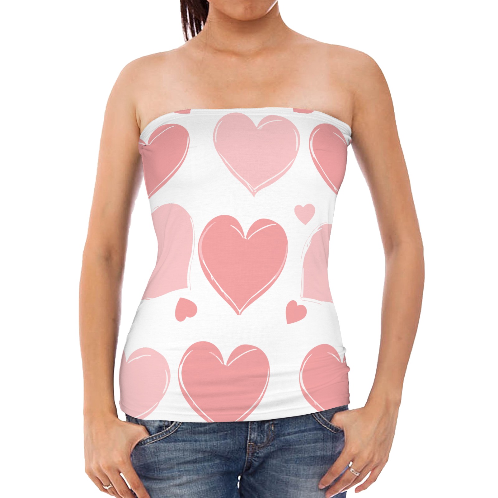 heart print Women's Long Tube Top (Model T84)