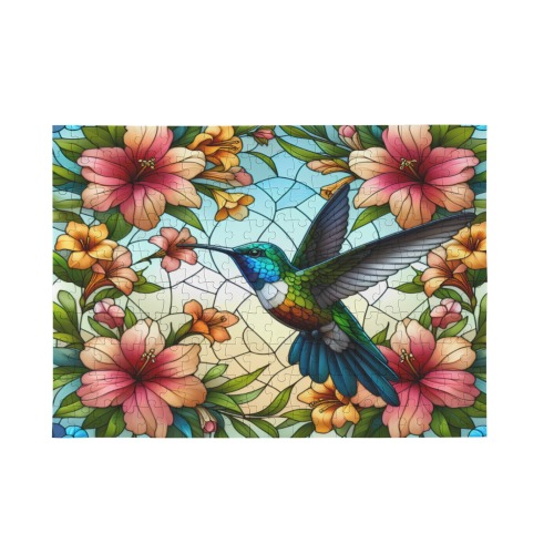 Hummingbird & Flowers Stained Glass Effect