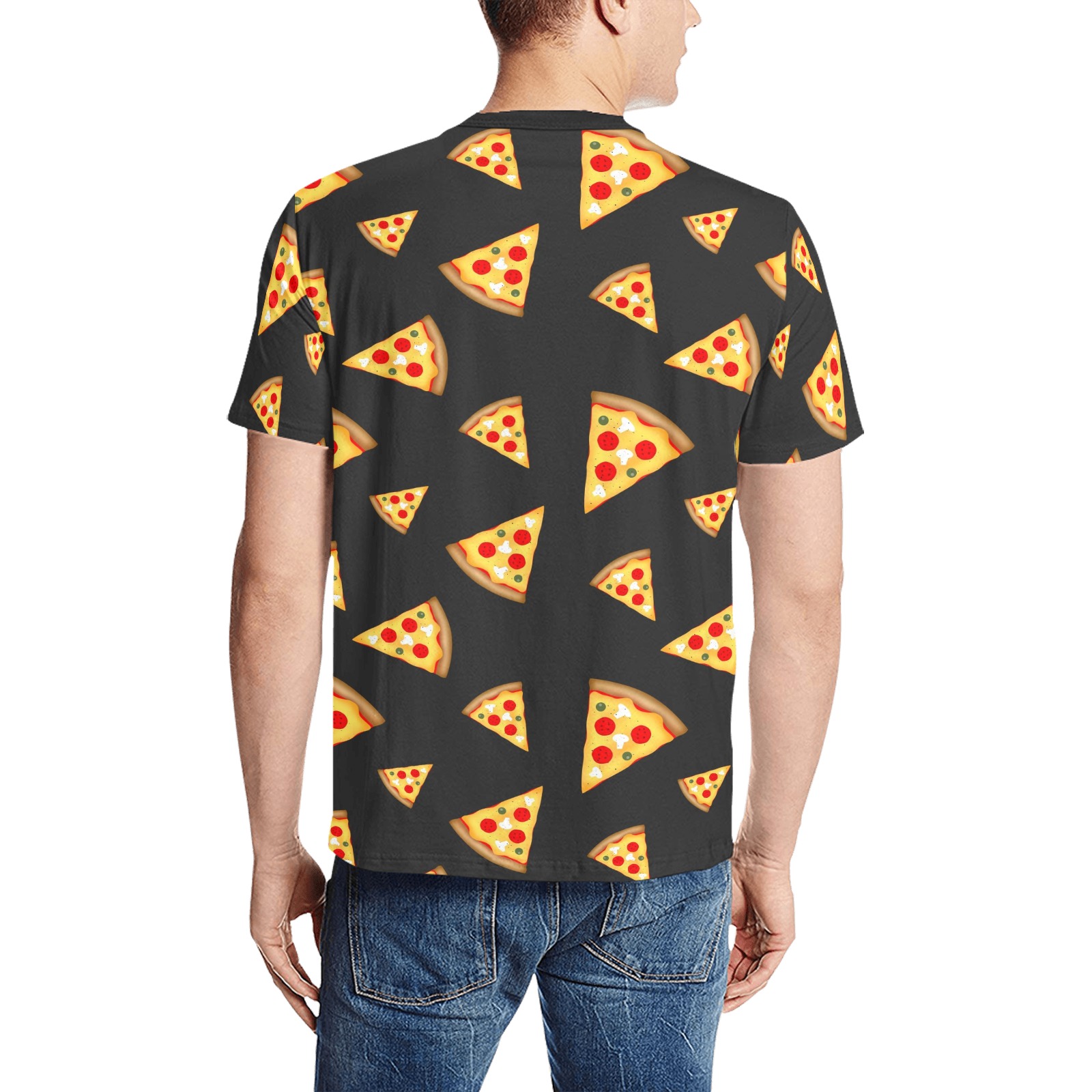 Cool and fun pizza slices pattern dark gray Men's All Over Print T-Shirt (Solid Color Neck) (Model T63)