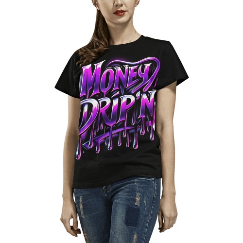 Purple Money Drip'n - All Over Print T-Shirt for Women (USA Size) (Model T40)