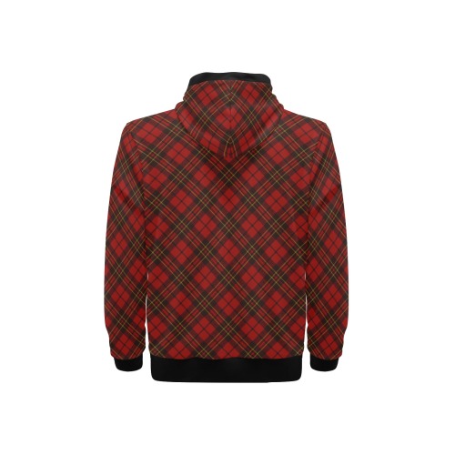 Red tartan plaid winter Christmas pattern holidays High Neck Pullover Hoodie for Men (Model H24)
