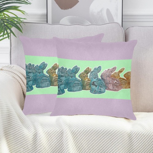 Glass Bunnies on Green Linen Zippered Pillowcase 18"x18"(Two Sides&Pack of 2)