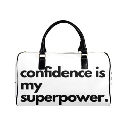 confidence is my superpower white Leather Travel Bag-Small (Short Patch) (1735)