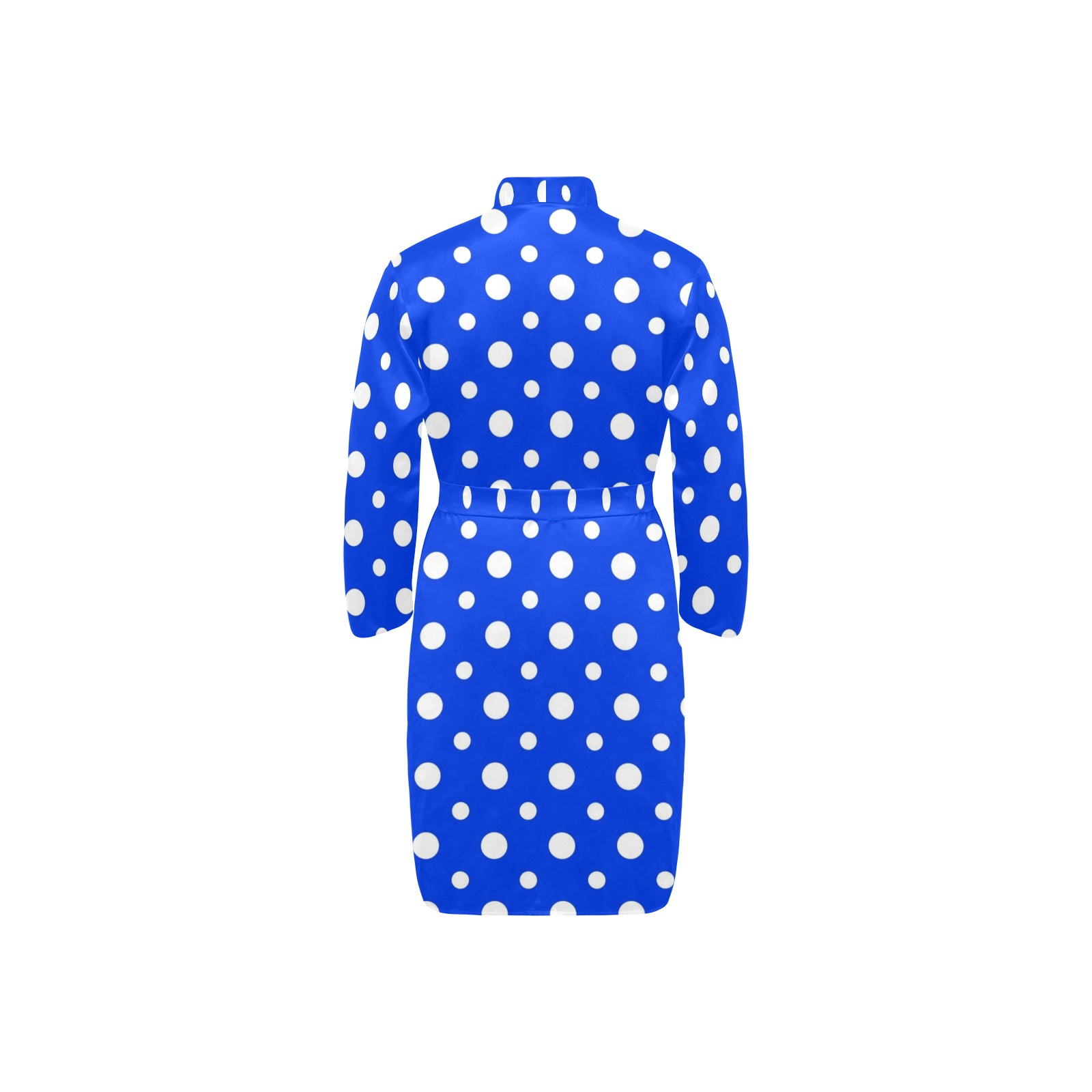 Blue and White Polka Dots Men's Long Sleeve Belted Night Robe (Model H56)
