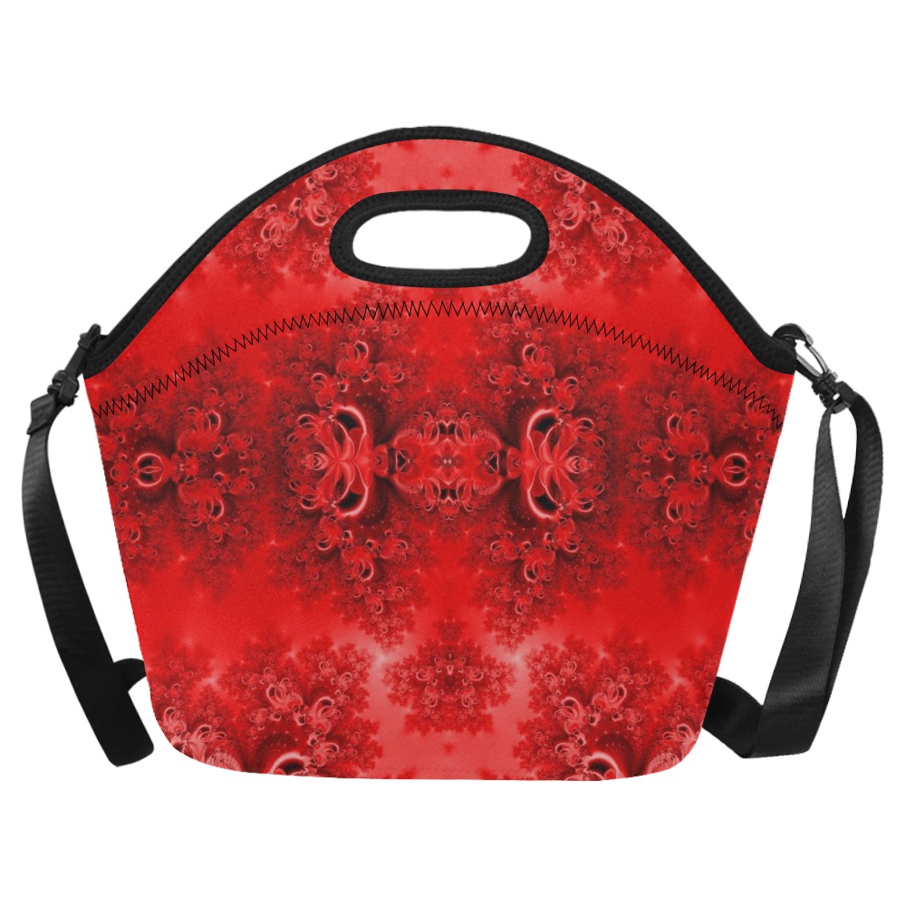 Fiery Red Rose Garden Frost Fractal Neoprene Lunch Bag/Large (Model 1669)