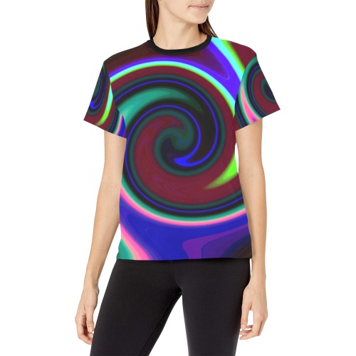 Swirl Retro Neon Women's All Over Print Crew Neck T-Shirt (Model T40-2)