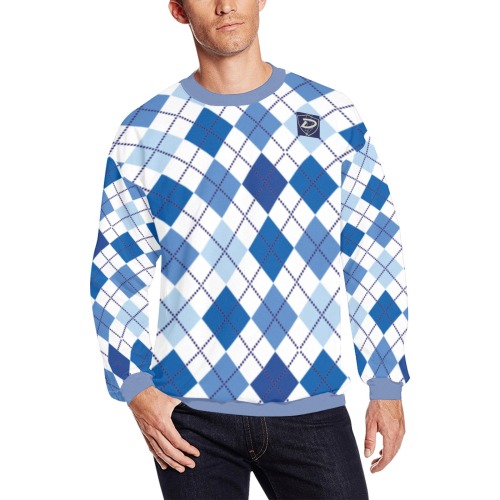 DIONIO Clothing - Men's Argyle Sweatshirt (Blue Diamond) Men's Oversized Fleece Crew Sweatshirt (Model H18)