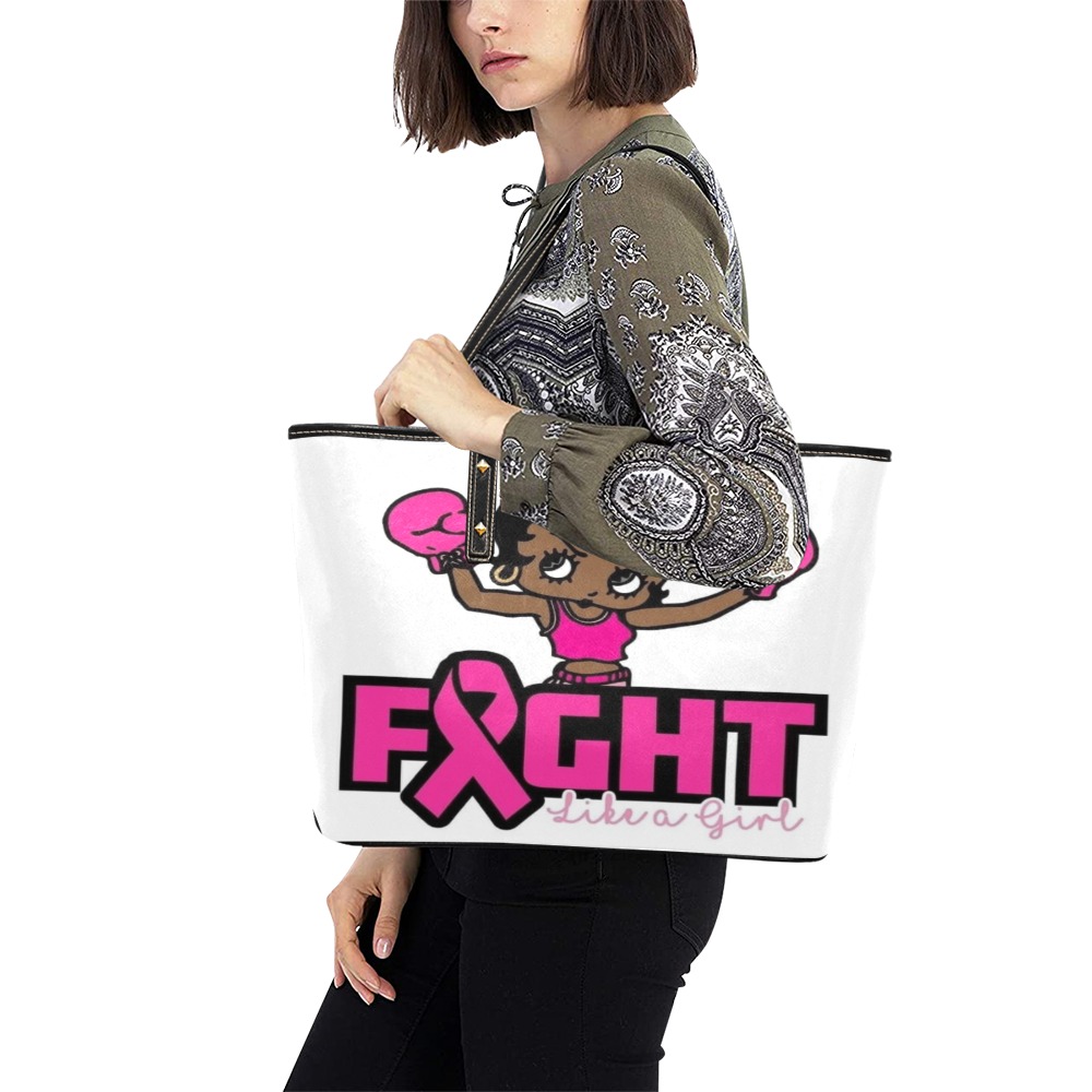 Cancer fight like a girl Chic Leather Tote Bag (Model 1709)