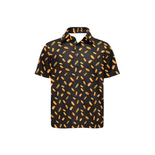Hot Dog Pattern on Black Little Girls' All Over Print Polo Shirt (Model T55)