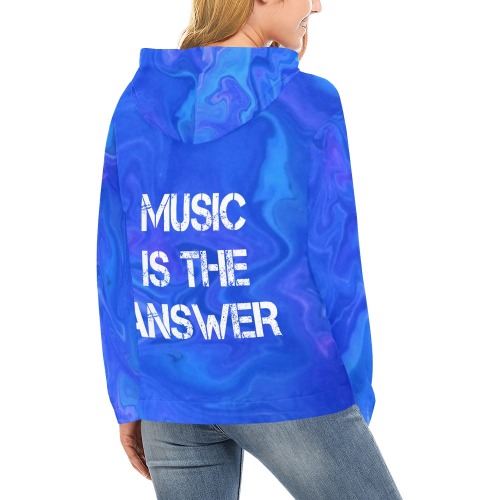 MUSIC IS THE ANSWER All Over Print Hoodie for Women (USA Size) (Model H13)