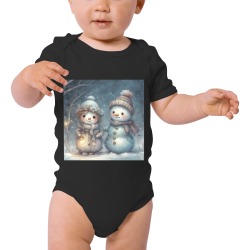 Snowman Couple Baby Powder Organic Short Sleeve One Piece (Model T28)