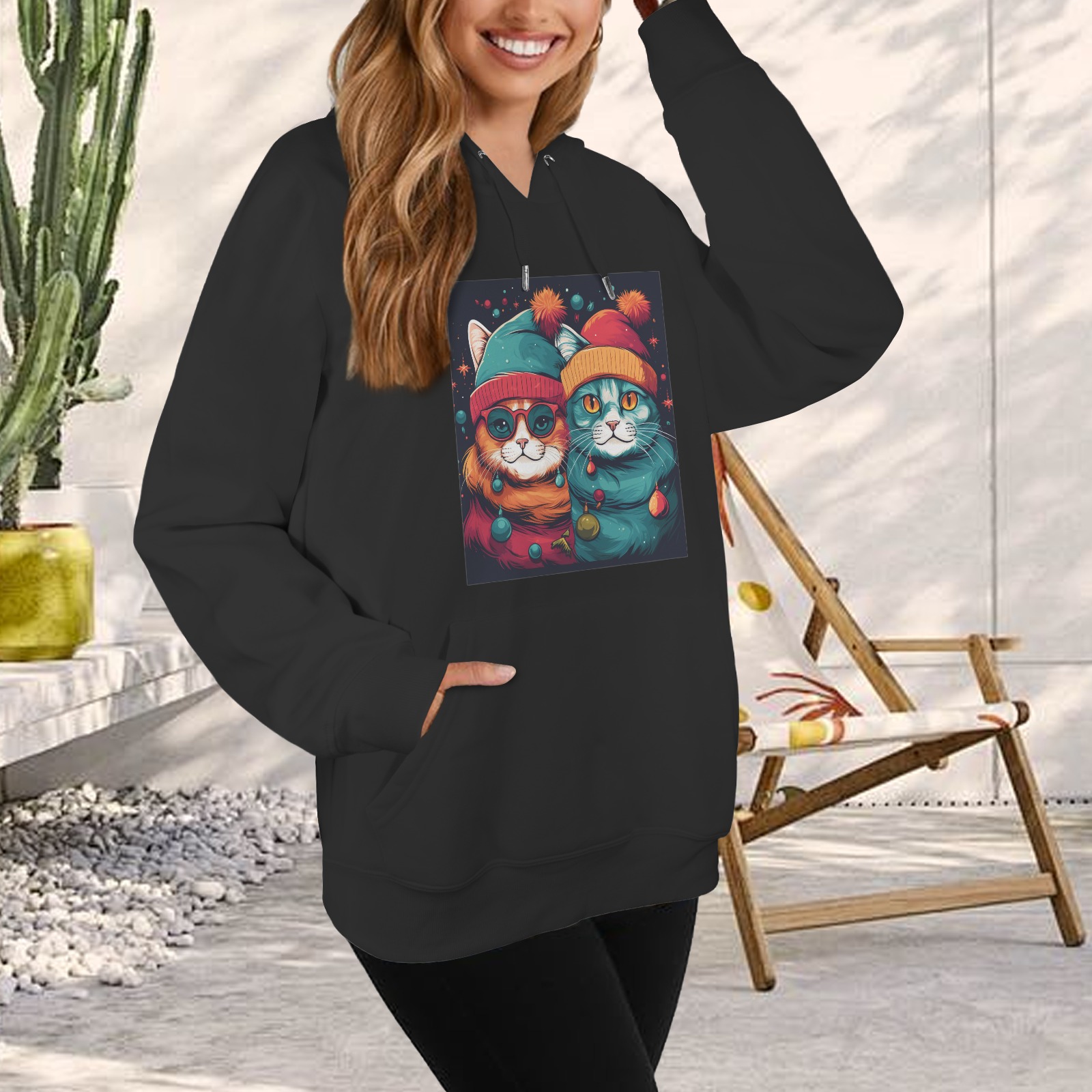 Christmas cats hoodie v1 Women's Oceanus Hoodie Sweatshirt (Model H03)