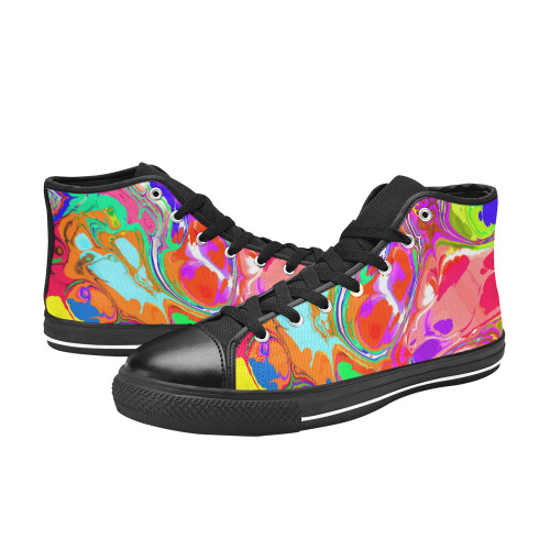Psychedelic Abstract Marble Artistic Dynamic Paint Art Women's Classic High Top Canvas Shoes (Model 017)