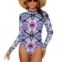 MP Tribal geometric A-2 Backless Long Sleeve One-Piece Swimsuit (Model S60)