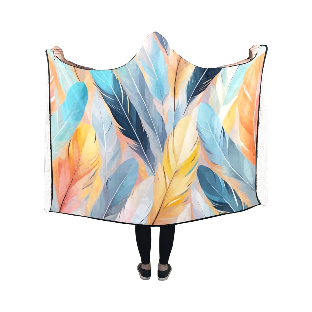 Nice mix of elegant feathers of pastel colors. Hooded Blanket 50''x40''