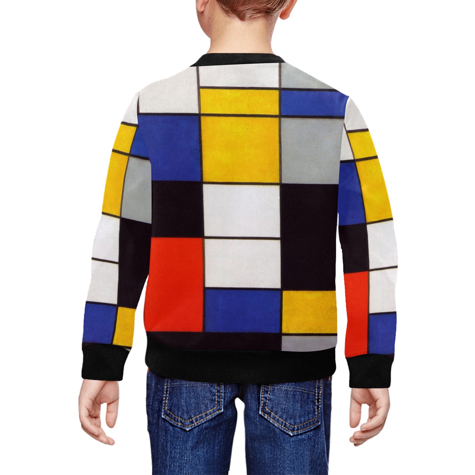 Composition A by Piet Mondrian All Over Print Crewneck Sweatshirt for Kids (Model H29)
