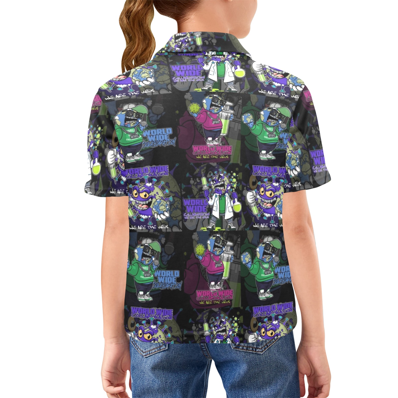 wwcfam Big Girls' All Over Print Polo Shirt (Model T55)