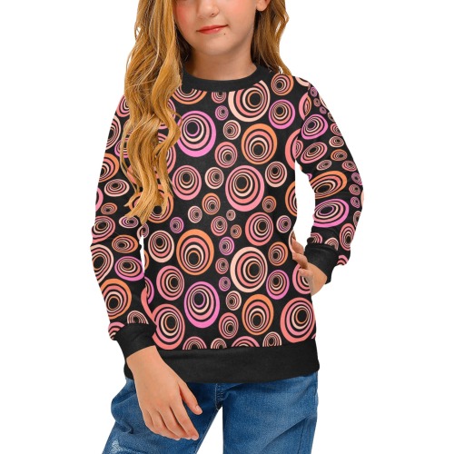 Retro Psychedelic Pretty Orange Pattern Girls' All Over Print Crew Neck Sweater (Model H49)