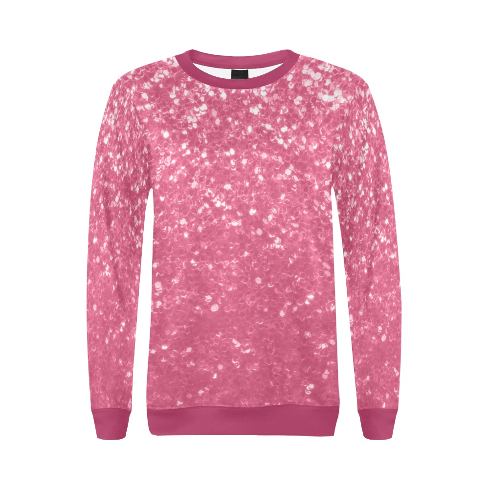 Magenta light pink red faux sparkles glitter All Over Print Crewneck Sweatshirt for Women (Model H18)