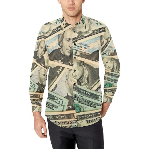US PAPER CURRENCY Men's All Over Print Casual Dress Shirt (Model T61)