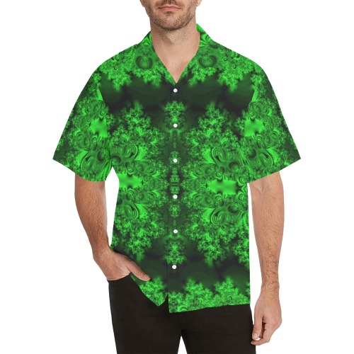 Frost on the Evergreens Fractal Hawaiian Shirt with Merged Design (Model T58)