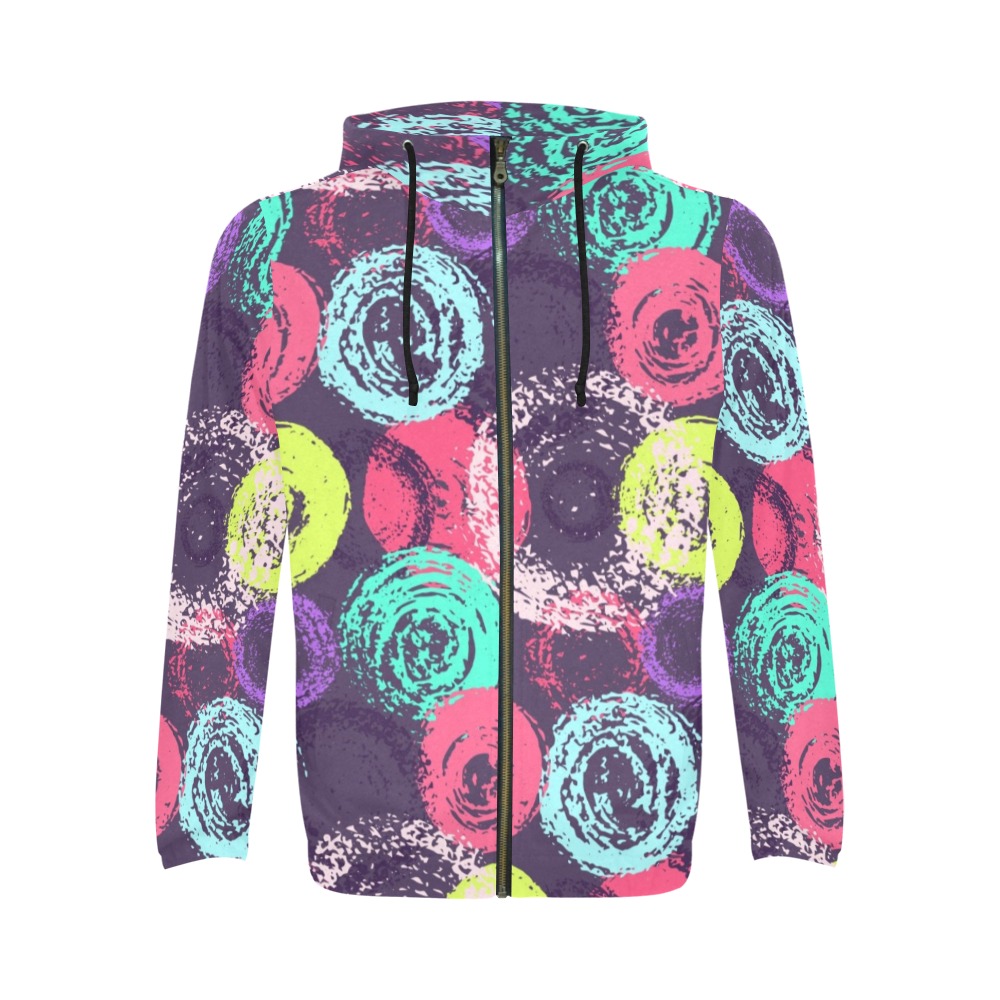 Grungy Retro Circles All Over Print Full Zip Hoodie for Men (Model H14)