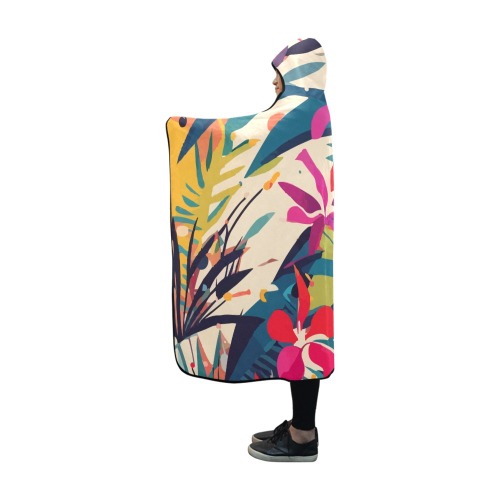 Glamour boho art of tropical flowers and plants. Hooded Blanket 60''x50''