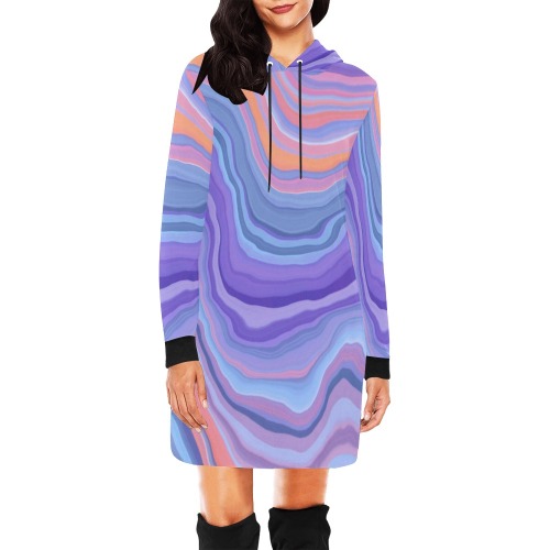 Lilac and orange waves-789 All Over Print Hoodie Mini Dress (Model H27)