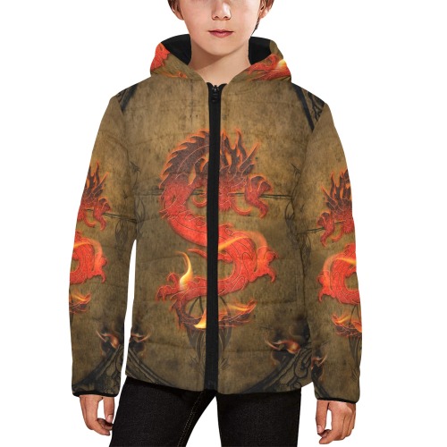Wonderful asian dragon Kids' Padded Hooded Jacket (Model H45)
