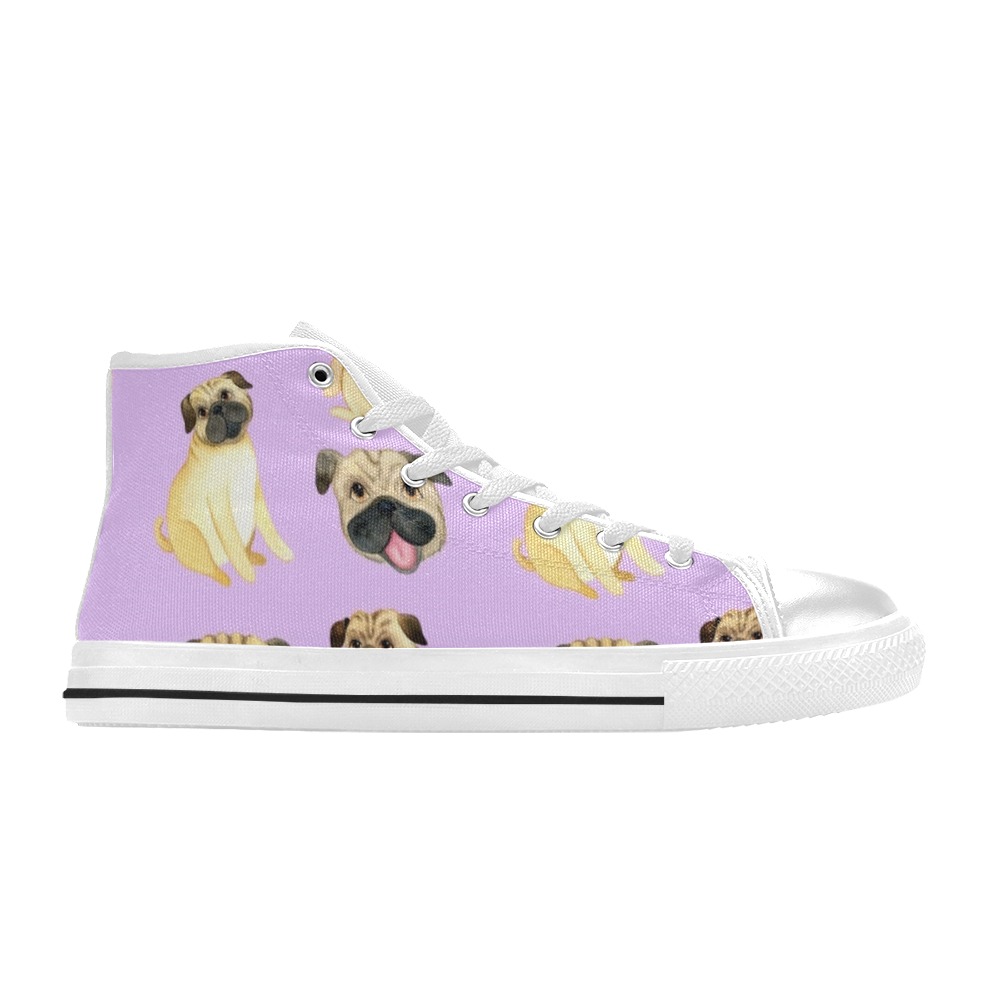 Adorable Pugs High Top Canvas Shoes for Kid (Model 017)