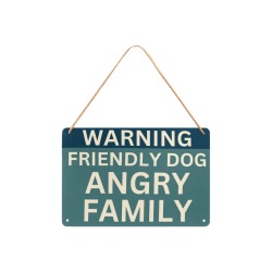 Warning Friendly Dog Angry Family 12x8in Metal Tin Sign 12"x8"