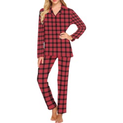 Black and Red Checks Women's Long Pajama Set