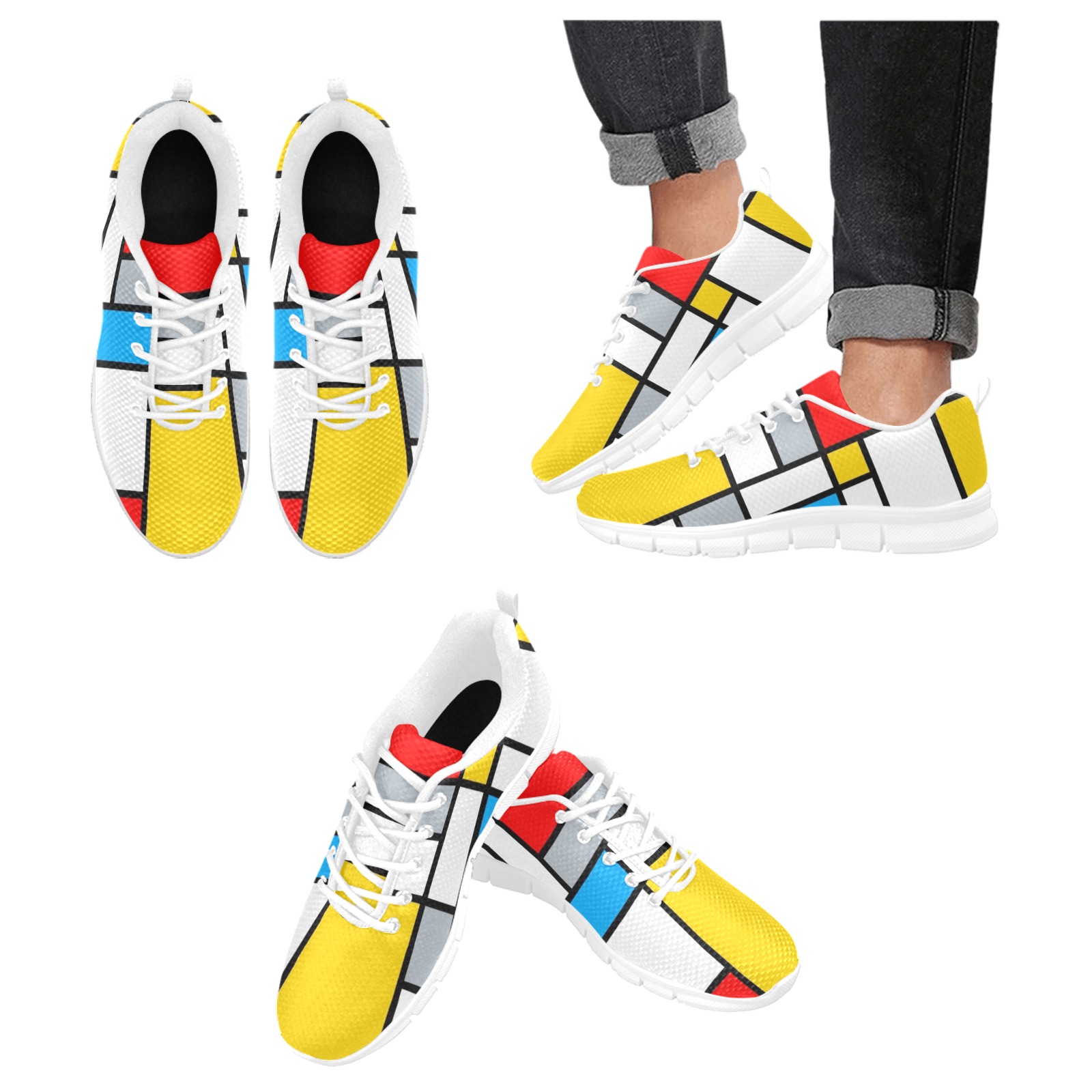 Mondrian Madness Women's Breathable Running Shoes (Model 055)