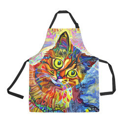 Abstract Cat Face Artistic Pet Portrait Painting All Over Print Apron