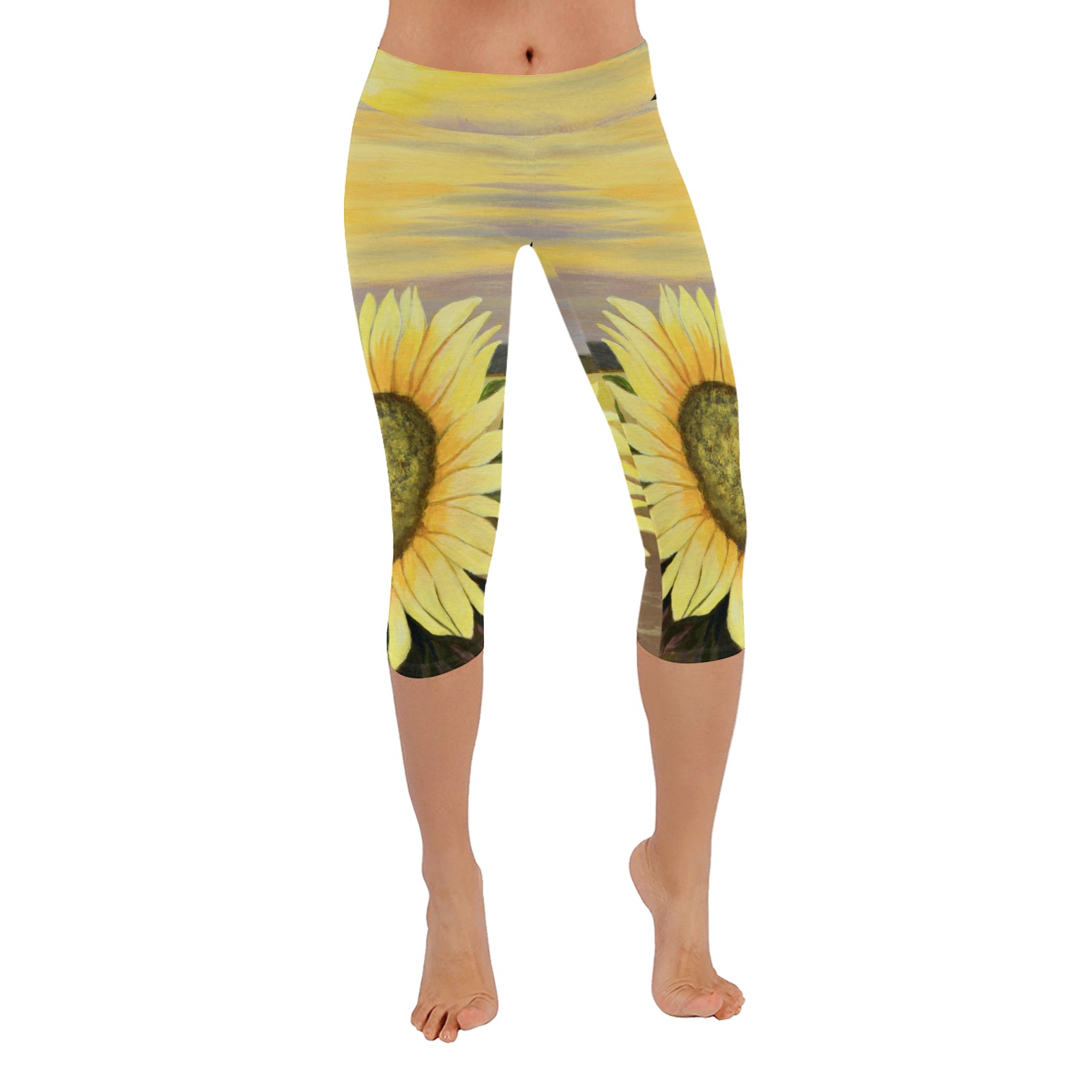 Sunflower Beach Capris Women's Low Rise Capri Leggings (Invisible Stitch) (Model L08)