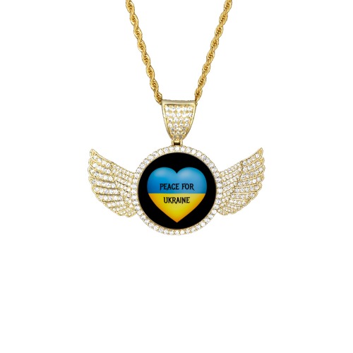 Peace For Ukraine Wings Gold Photo Pendant with Rope Chain