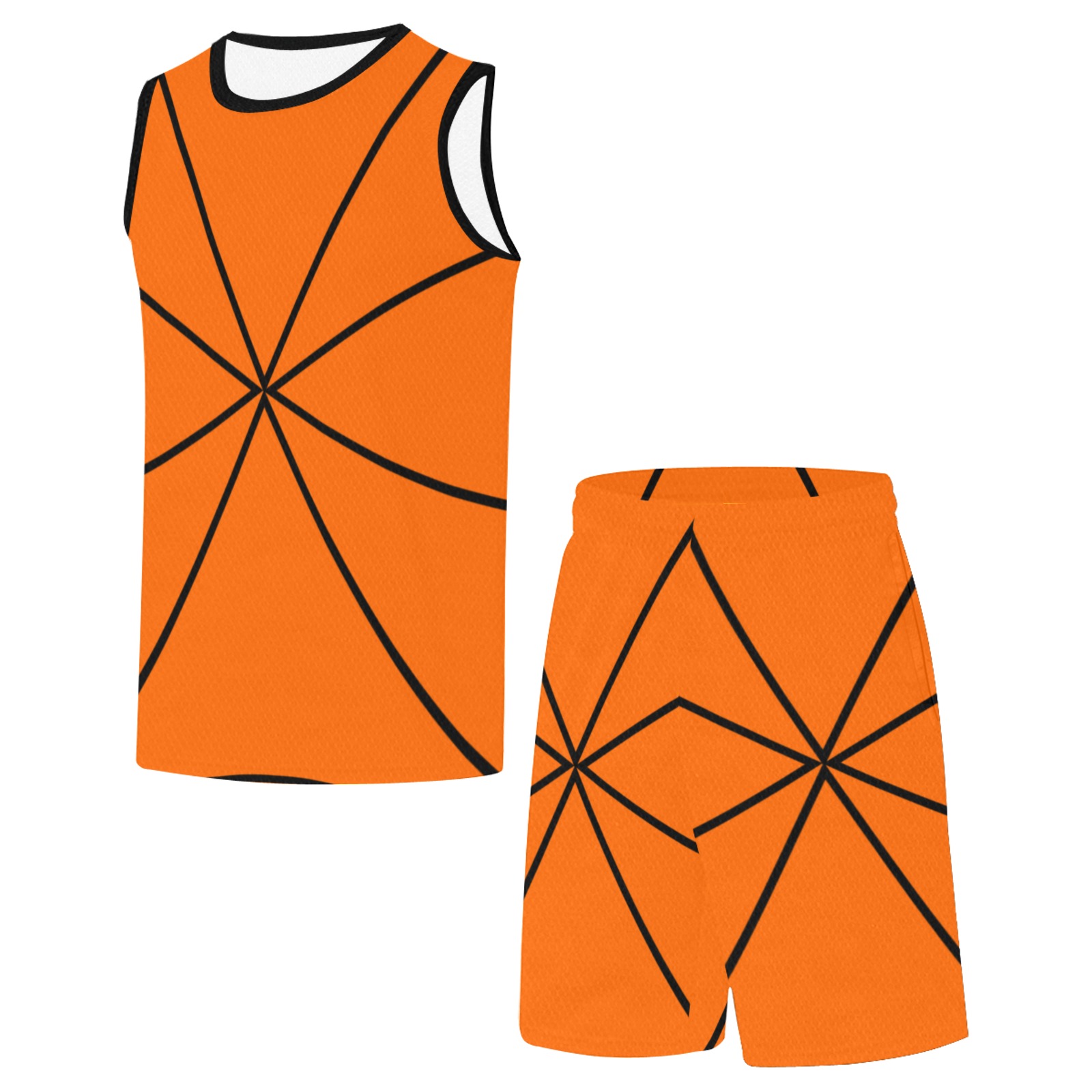 Black Interlocking Triangles Funhouse orange Basketball Uniform with