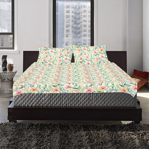 watercolor spring flowers pattern 3-Piece Bedding Set