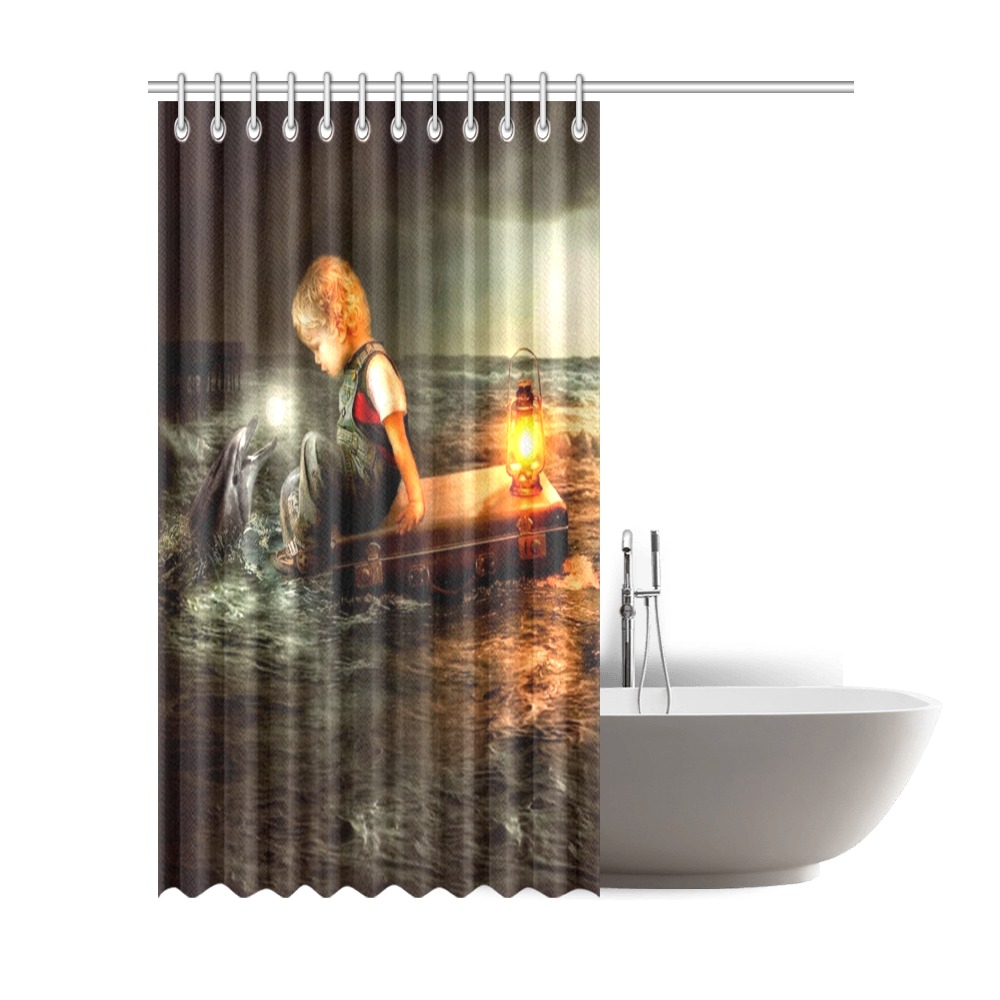 Boy And Dolphin Shower Curtain 72"x84"