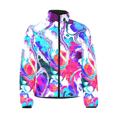 Blue White Pink Liquid Flowing Marbled Ink Abstract Men's Stand Collar Padded Jacket (Model H41)