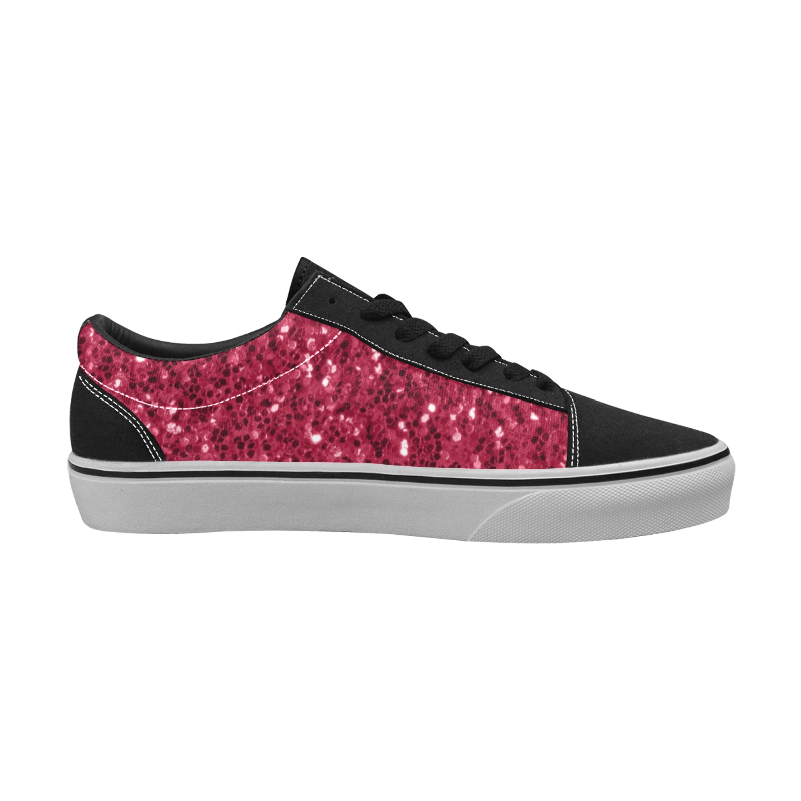 Magenta dark pink red faux sparkles glitter Women's Low Top Skateboarding Shoes (Model E001-2)
