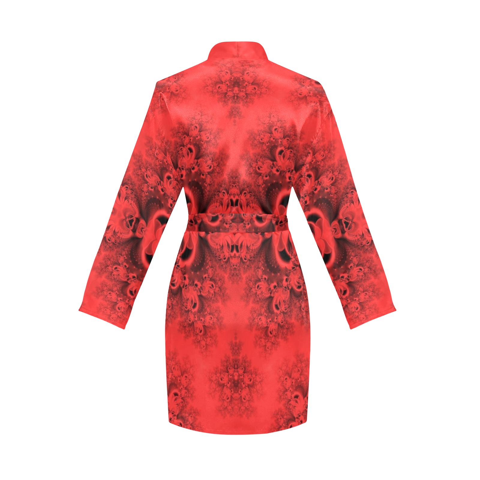 Autumn Reds in the Garden Frost Fractal Women's Long Sleeve Belted Night Robe